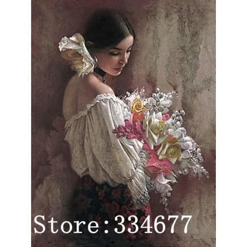 Elegant Gentle Feminine Flower Cross Stitch Kits Crafts 14CT Unprinted Embroidered Handmade Art Oil Painting Wall Home Decor