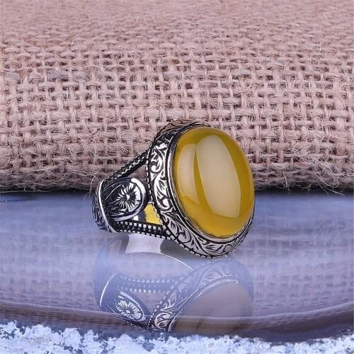 Yellow Agate Gemstone 925 Sterling 925 K Silver Ring