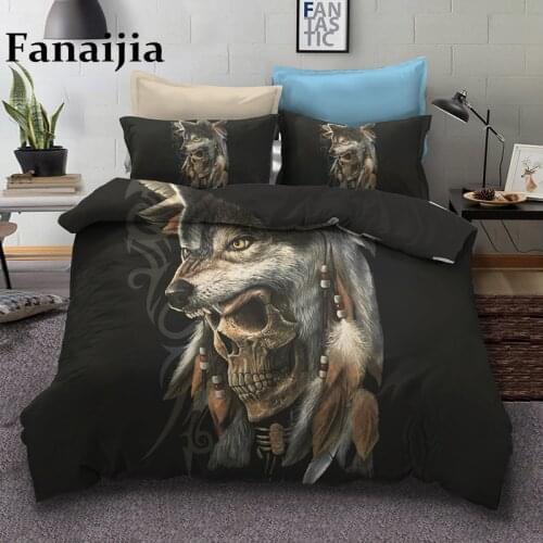 Fanaijia wolf skull Bedding Sets queen size Sugar skull Duvet Cover Bed Bohemian Print Black Bedclothes AU US bedline