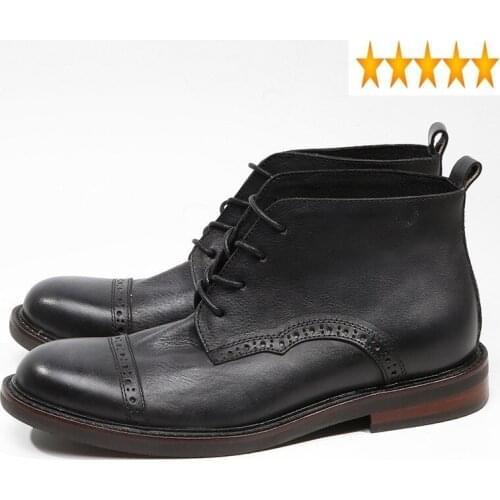 Leather Retro Lace Genuine Up Round Toe Work Ankle Shoes Man 2021 Designer Luxury Spring Autumn Fashion Boots New