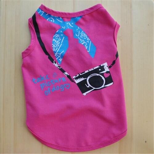 HOT Summer dog clothe puppy Pet dog Vest Blue Bow tie / camera print dog t shirt for small dog Costume Apparel