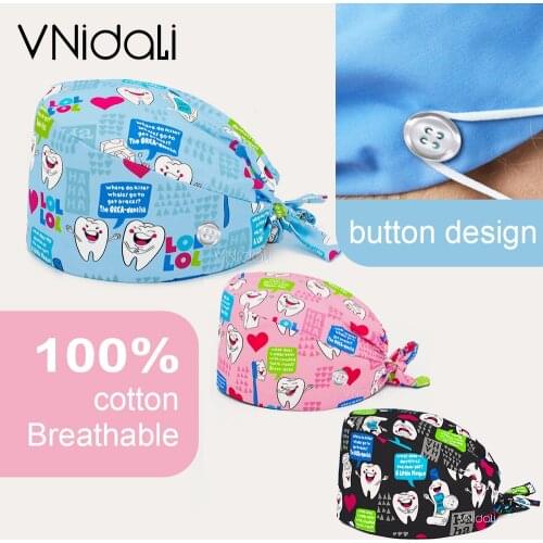 High Quality Unisex medical hat Cotton Surgical Dentist Cap Medical Print Pet Hospital Hat Medical Scrubs Caps with Button