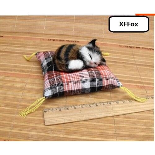Mini real life khaki cat model plastic&furs cute sleeping cat doll gift about 10cm xf1184