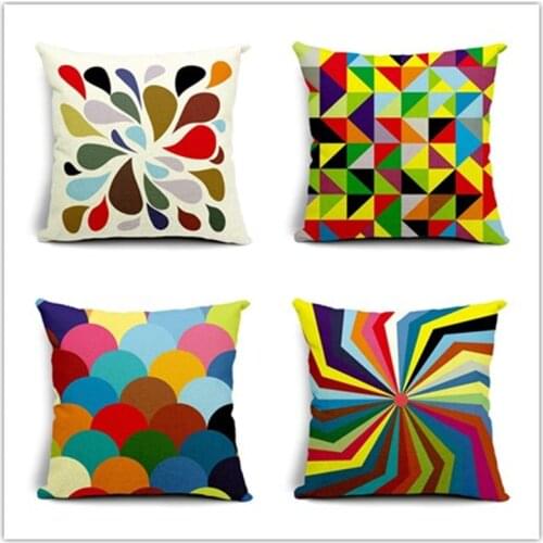 Fashion Style Colorful Geometric Print Cotton Linen Cushion Cover For Sofa Home Decorative Pillow Fundas Para Almofadas Cojines