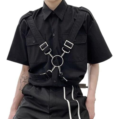 Summer 2021 New Iron Ring Ribbons Design Korean Trend Men Women Hip Hop Shirt Oversized Blouse Man Punk Vintage Casual Shirts