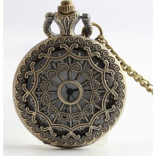 Vintage Bronze A spiders web Hollow Woman And Men Quartz Necklace Pocket Watch Gift
