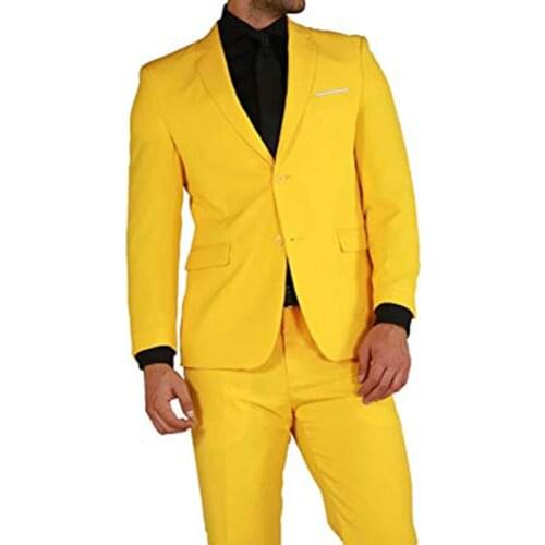 Yellow Men Suits Double Breasted Peaked Collar Slim Fit Suits for Wedding Dinner Party Tuxedos Two Pieces Suit(Jacket+Pants)