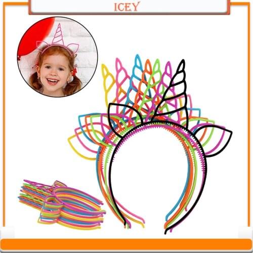 7pcs Unicorn Headbands Girl Hair Hoop Headwear Plastic ABS Hair Accessories Cat Ears Hairbands for Children Birthday Party DIY
