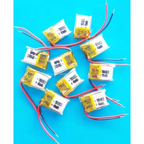Wholesale 10pcs 3.7V 40mAh 501012 Lipo lithium polymer rechargeable battery for MP3 GPS bluetooth headset video pen smart watch