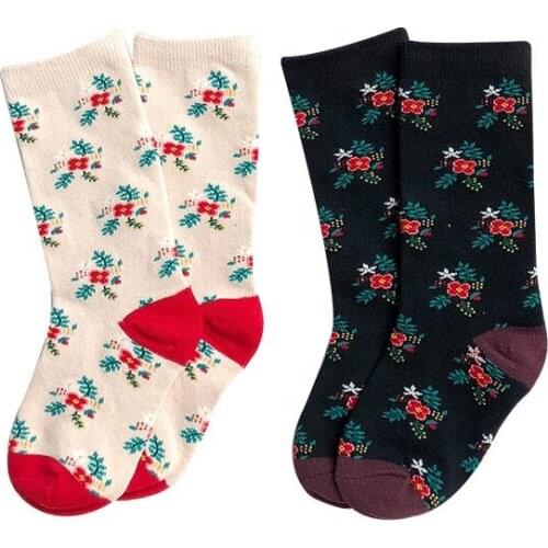 Autumn Winter New Style Wholesale Cotton Combing Short Stockings Flower Kids Black Socks
