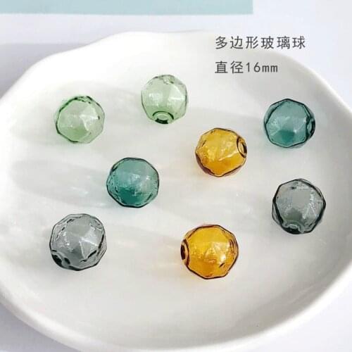 DIY Straight Hole Hollow Polygon Glass Ball Pendant Self-Made Fun Accessories Material Handmade Ear Stud Earrings Accessories