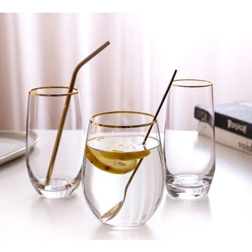 Brief Gold Edge Egg Shape Crystal Glass Cup Tranparent Lead Free Lemonade Juice Cup Insulated Smooth Milk Coffee Mug Water Cup