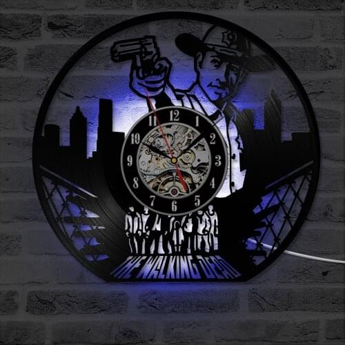 The Walking Dead Vinyl Record Clock Wall Art Home Decor RetroWall Clock Silent Vintage Creative LED with 7colors Clock