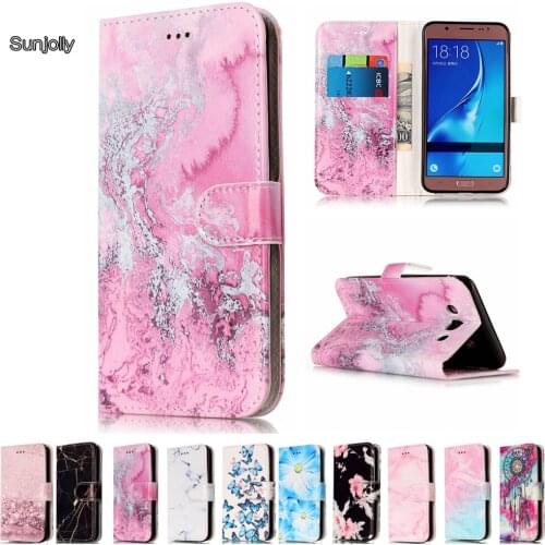 Sunjolly Marble Leather Phone Case Flip Stand Holder Card Slot Wallet Cover coque fundas capa for Samsung Galaxy J7 2016 J710F