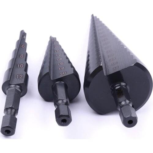 2Pcs High-speed Steel Nitriding Black Step Drill Bit 4-12mm 4-20mm 4-32mm Hex Shank Straight Groove Step Drills Step Cone Tool