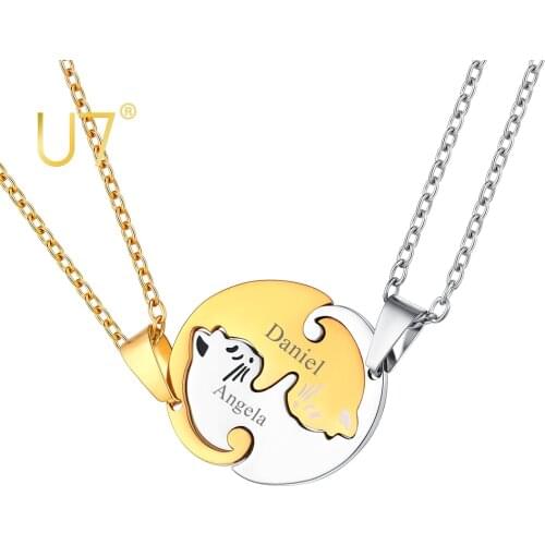 U7 Couples Necklace Stainless Steel Gold Color Custom Cat Yin Yang BFF Friendship Matching Set Necklaces for Men Women DZ003