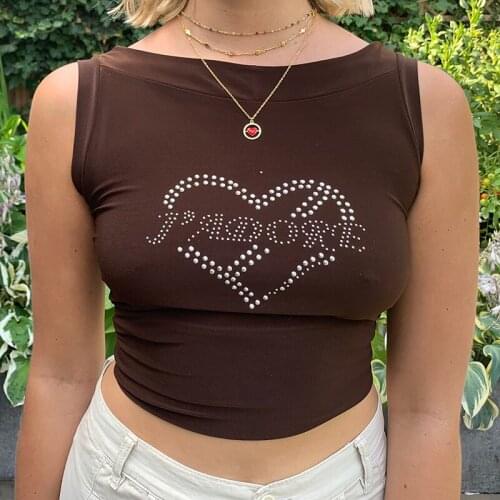 2021 Sequined Letters Print Sleeveless Sexy Tops Summer Women Fashion Streetwear Outfits Club Y2K Tees