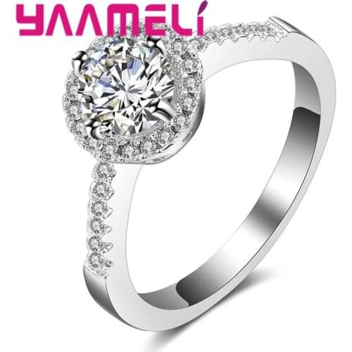 Wholesale Women Bridal Wedding Good Crystal Jewelry Finger Rings Big Cubic Zirconia Perfect 925 Sterling Silver Present