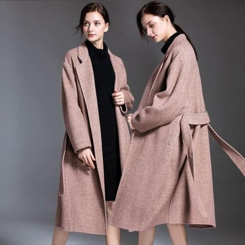 Womens winter overcoats camel belt Double-sided wool cashmere outwear 2019 autumn plus size ladies fashion long sexy free ship