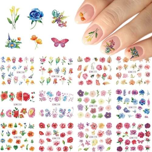 1.59USD -12Pcs Pink Flower 3D Nail Art Decals Colorful Adhesive Transfer Sticker flowers nail tattoos / flower nail decals (12)