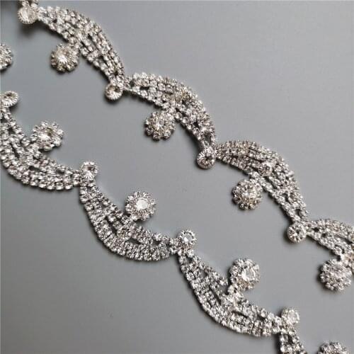 1 yard Rhinestone Crystal Chain Bling Diamante Diamond Trim Ribbon Gem Sparkle 0.9" Width Wedding Dress Necklace Applique Cake