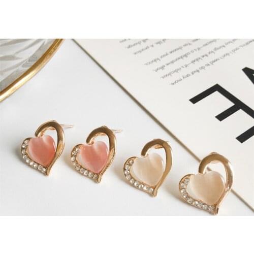 12 pair White Pink Crystal Heart Earrings For Women Girls Gold Color Rhinestone Hollow Love Shaped Cubic Zircon Earring Jewelry