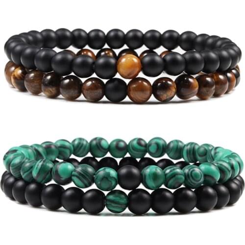 2pcs/set 8 Style Couples Distance Bracelet Classic Natural Stone Matte Beaded Bracelets for Men Women Best Friend Strand Jewelry
