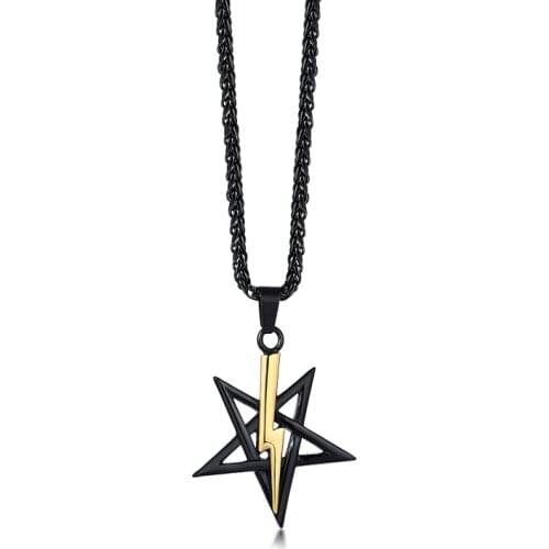 2021 Hip-hop European And American Exquisite Jewelry Fashion Men Stainless Steel Fve-pointed Star Lightning Pendant Necklace