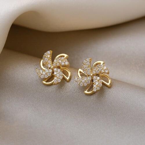 2021 Trend Fashion Innovative Funny Rotating Windmill Earrings For Women Girls Stud Earrings