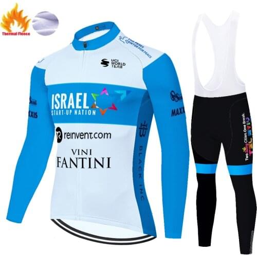 2021 team ISRAEL cycling set Winter Thermal Fleece Cycling jersey ciclismo Men Jersey Suit Outdoor 20D gel pad Bike Bib Pants