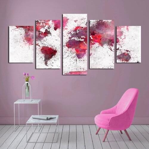 5 Pieces World Map Decorative Painting Living Room Sofa Background Wall Museum Exhibition Hall HD Decoration Canvas Painting