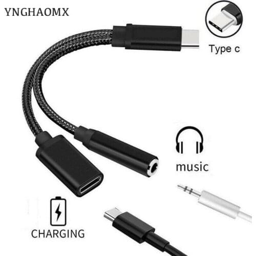 500pcs/lot nylon Type-C to 3.5mm Earphone Audio Cable 2 In 1 Music Port Adapter Type C to 3.5 AUX Jack for Xiaomi 6 Mi6