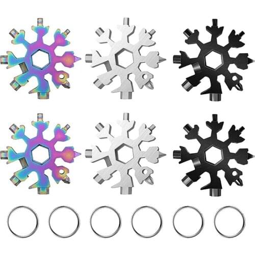 6Pcs 18 in 1 Snowflake Multi Tool Portable Stainless Steel Wrench Bottle Opener Pocket Snowflake Keychain Tool