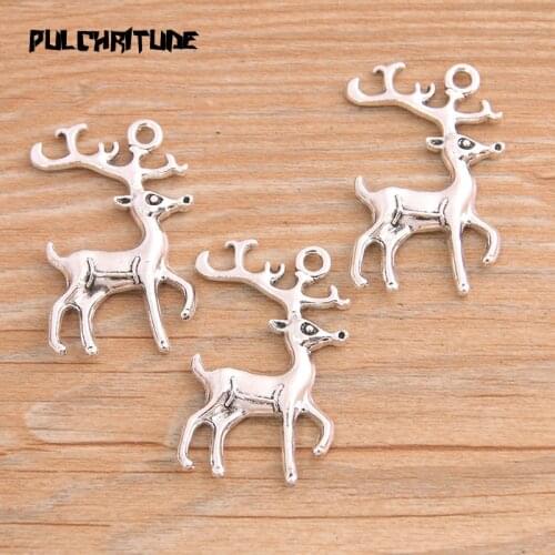 6PCS 22*36mm Metal Alloy Antique Silver color Color Elk Charms Christmas Pendant For Jewelry Making DIY Handmade Craft