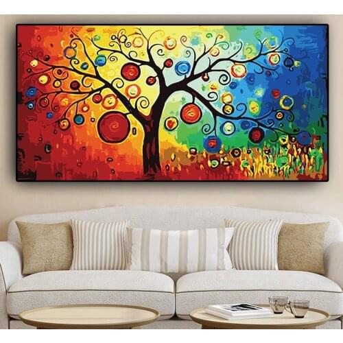 Tree of Life Money Tree Abstract Oil Painting on Canvas Scandinavian Posters and Prints Modern Wall Art Picture for Living Room
