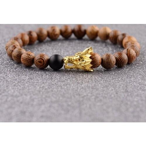 Amader Prayer Dragon Black Stone Bracelet For Women Wood Beads Pulseira Masculina Men Jewelry Bileklik Pulseira Men Erkek ABJ039