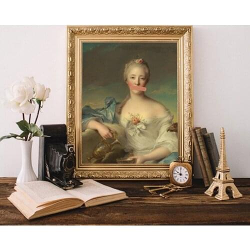 Antique Art Canvas Print Female Portrait 1700s Vintage Poster Eclectic Wall Art Altered Painting Boho Wall Picture Home Decor