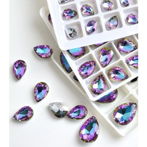 Glitter Sew on Stone Double hole drop Crystal beads for DIY Needlework Decorations Crystals Sewing diy craft Clothes Accessory