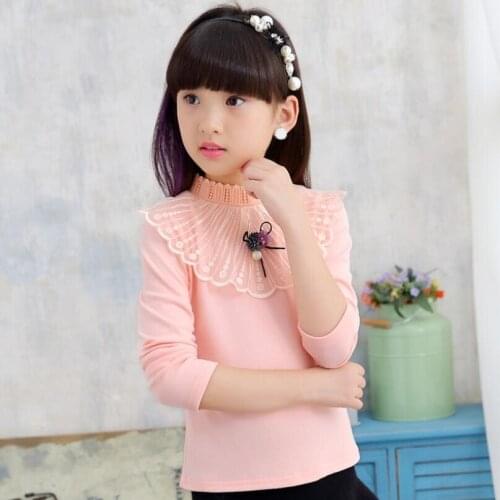 3-12 Years Toddler Teenager Girls Blouse Tops Kids Lace Flower Shirts Autumn Cotton Long Sleeve Girls T-shirt Children Clothes