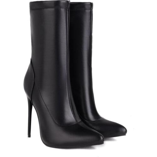 BLXQPYT botas mujer 2021 Leather Boots Women Sexy Elasticity Autumn Winter Super High Heel Club Night shoes Plus Size 48 8829