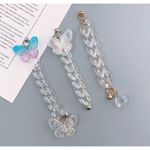 13/16.5CM Transparent Color AB Butterfly Gem Shape Acrylic Chain For DIY Key Chain Phone Case Decoration Jewelry Accessories