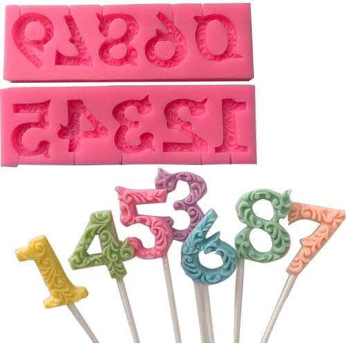 0-9 Numbers Birthday Digital Mold Lollipop Mould Birthday Cake Decoration Candle Mold DIY Chocolate Silicone Mold Cake Tools