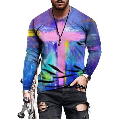2021New Hand Painted Cross 3D Printing Men T-Shirt Harajuku Fashion Long Sleeve Shirt Summer Autumn Streetwear Unisex Tshirt