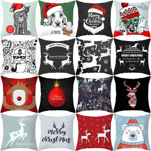 Hot Sale Merry Christmas Hat Cats Dog Bear Cushion Cover Pillow Case Home Sofa Desk Car Decor