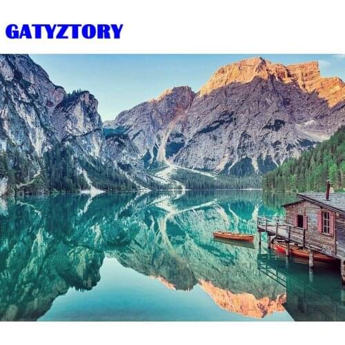 GATYZTORY Painting By Numbers Mountain Lake Scenery Drawing On Canvas HandPainted Gift Picture By Number Landscape Kits Home Dec