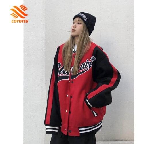 COYOTES Couple Jackets Men Spring Vintage Stitching Baseball Coats Hip Hop Harajuku College Style Womens Bomber Jacket