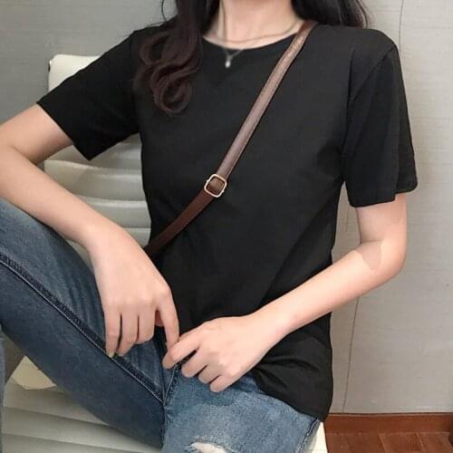 Summer Korean Style Fashion Retro Literary Simple All- Match Inside Wear Solid Color Short-Sleeved Top T-Shirt
