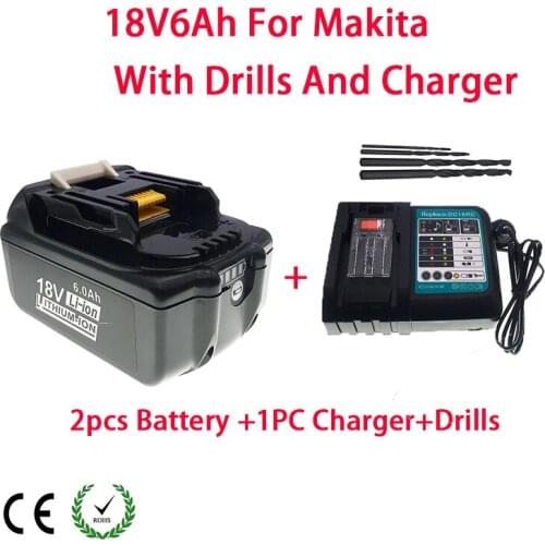 18V 6Ah Rechargeable Battery Lithium Battery for MakitaBL1830 BL1840 BL1850 BL1860B LXT400 With Drills And Charger
