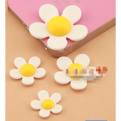 Jewelry Materials For DIY Hair Decoration 20pcs Mixed 4sizes White Color Flat Back Reisn Cabochon Lovely Daisy Flowers