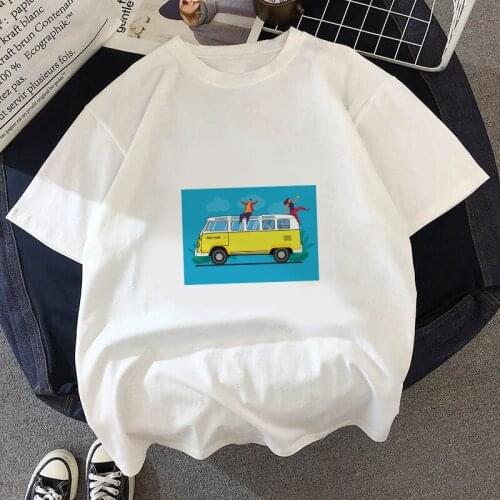 Fashion Car Theme T Shirt Women Lovely Print Short Sleeved O-neck T-shirt Vogue Ullzang Tshirt Harajuku Tops Girl T-shirt